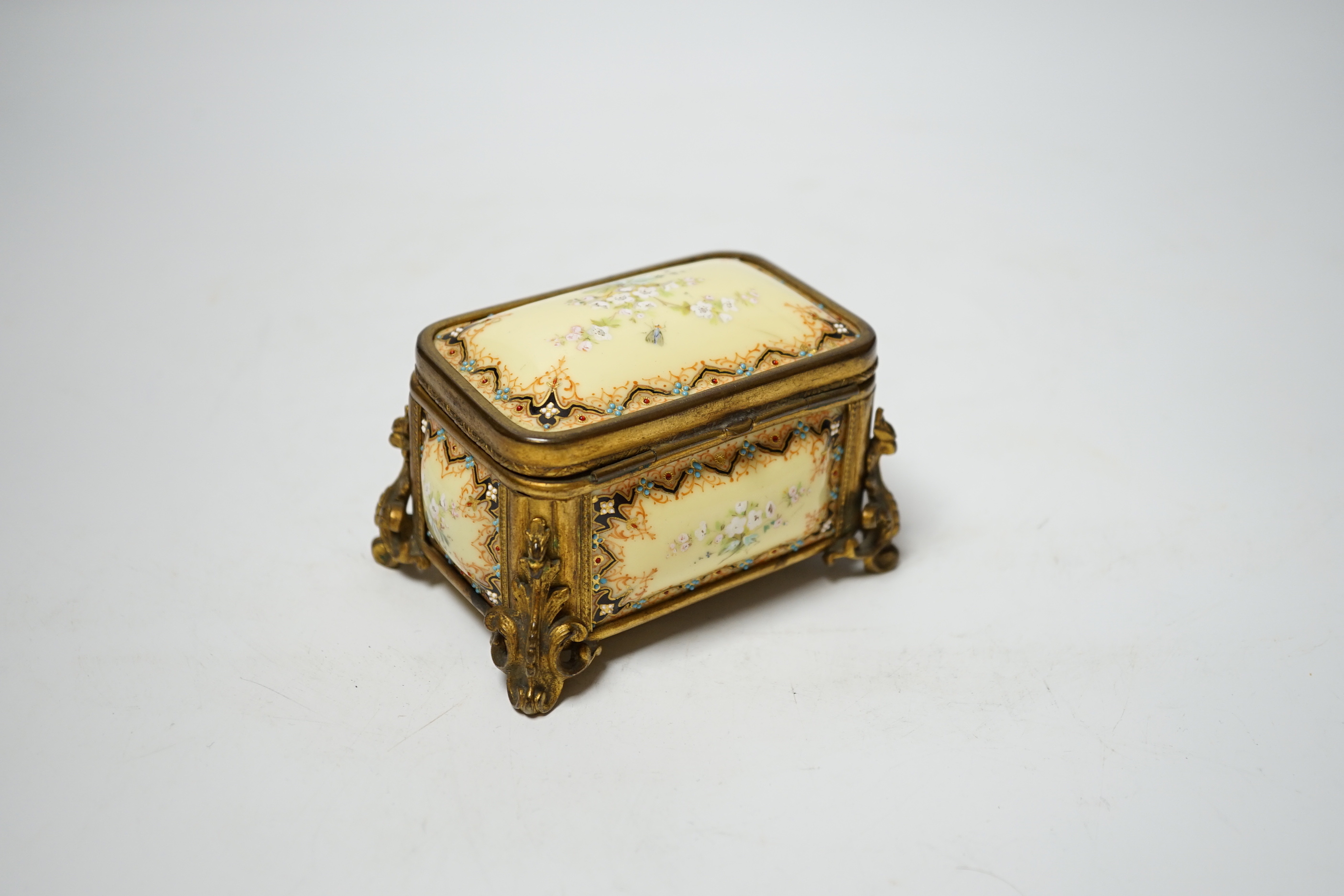 A 19th century French ormolu and jewelled enamel casket, 11cm wide